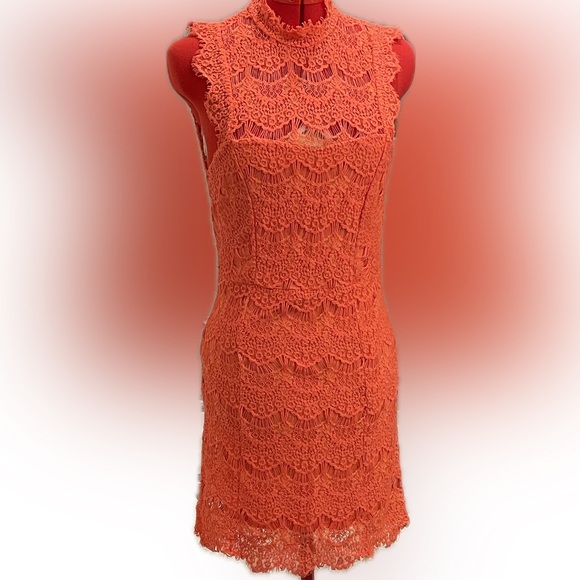 GUC- Free People Intimately Coral Daydream Lace Bodycon, Open Back Dress, Small - Picture 7 of 8